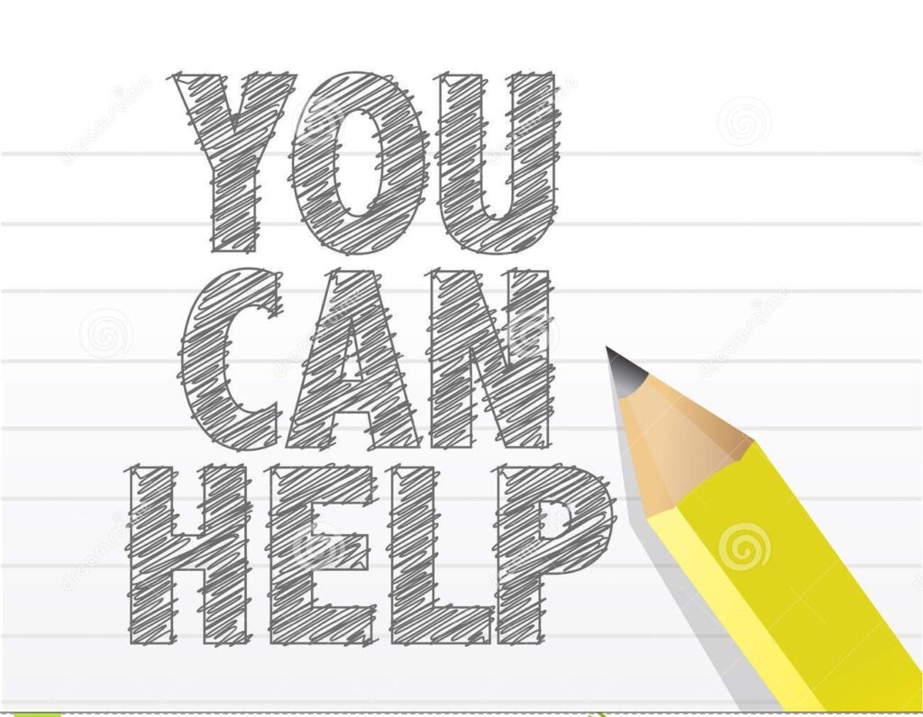 IMAGE is of a cartoon pencil with the words scribbled "You Can Help". 