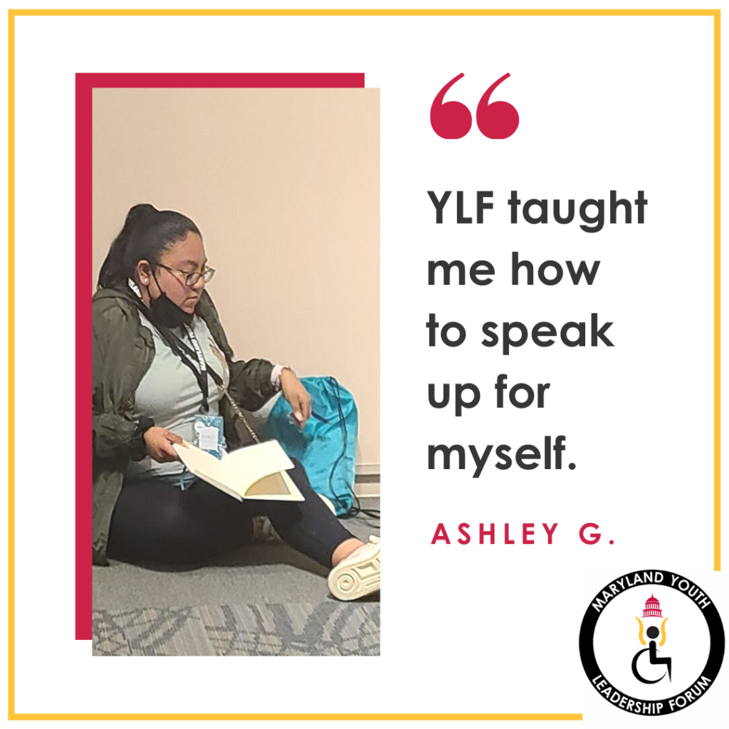 Maryland Youth Leadership Forum 2022 delegate, Ashley, sits on the floor with a notebook