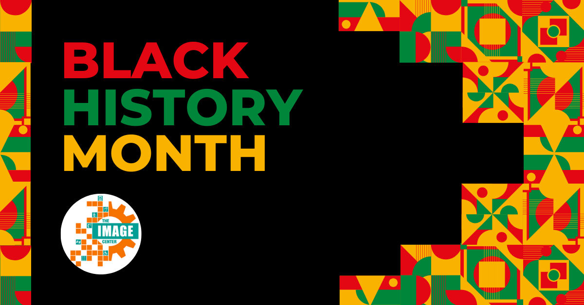Black, yellow, green, and red graphic that says, "Black History Month."
